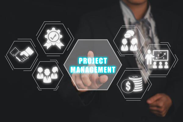 project-management-concept-businesswoman-hand-touching-project-management-icon-on-virtual-screen-photo